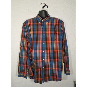 Nautica Men Dress Shirt Extra Large Red Cotton Plaid Collar Button Classic Fit